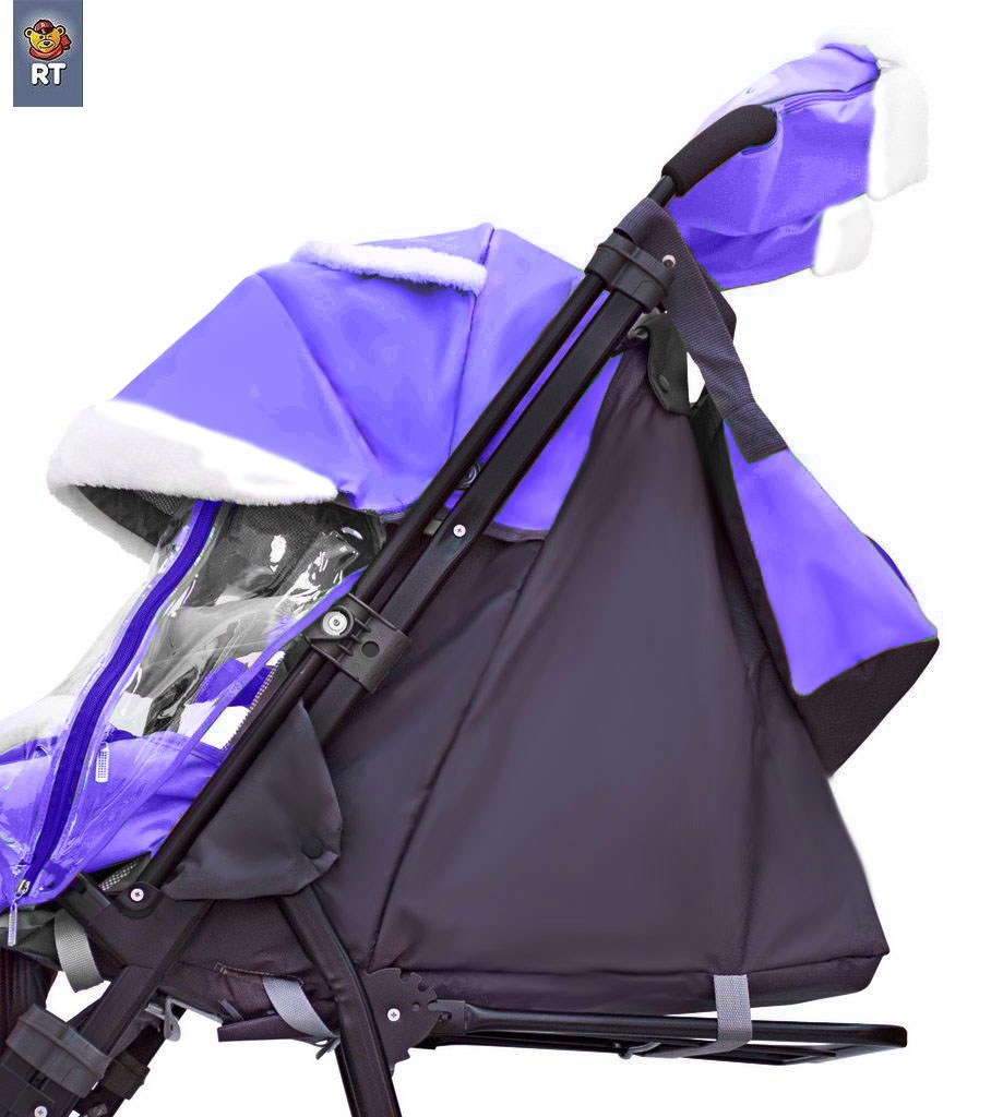 Санки-коляска Snow Galaxy City-2, дизайн - Серый Зайка на фиолетовом, на больших колёсах Ева, сумка и варежки  